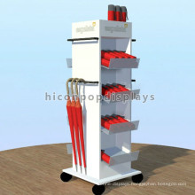 Supermarket New Products Promoting Wooden Flooring 4-Way Rolling Umbrella Display Rack Stand